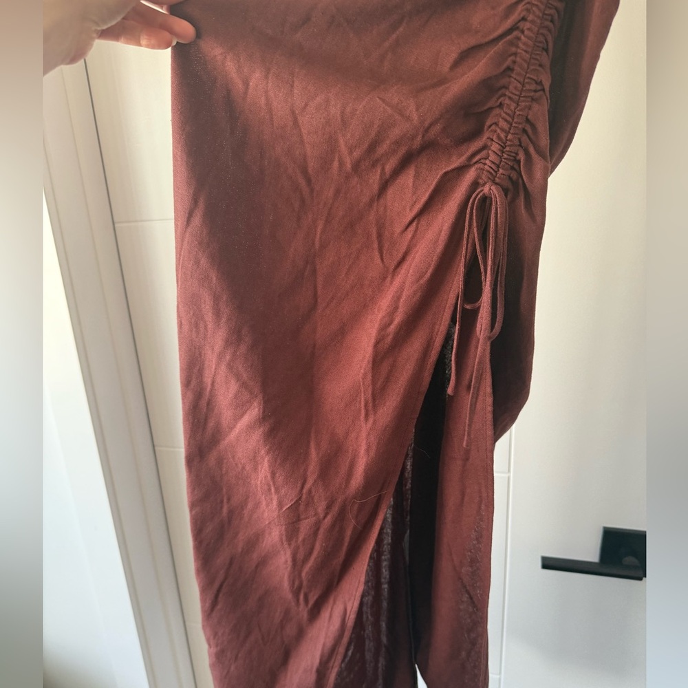 NWT Park & Fifth Linen Blend Brown Asymmetrical Midi Dress - Picture 5 of 15